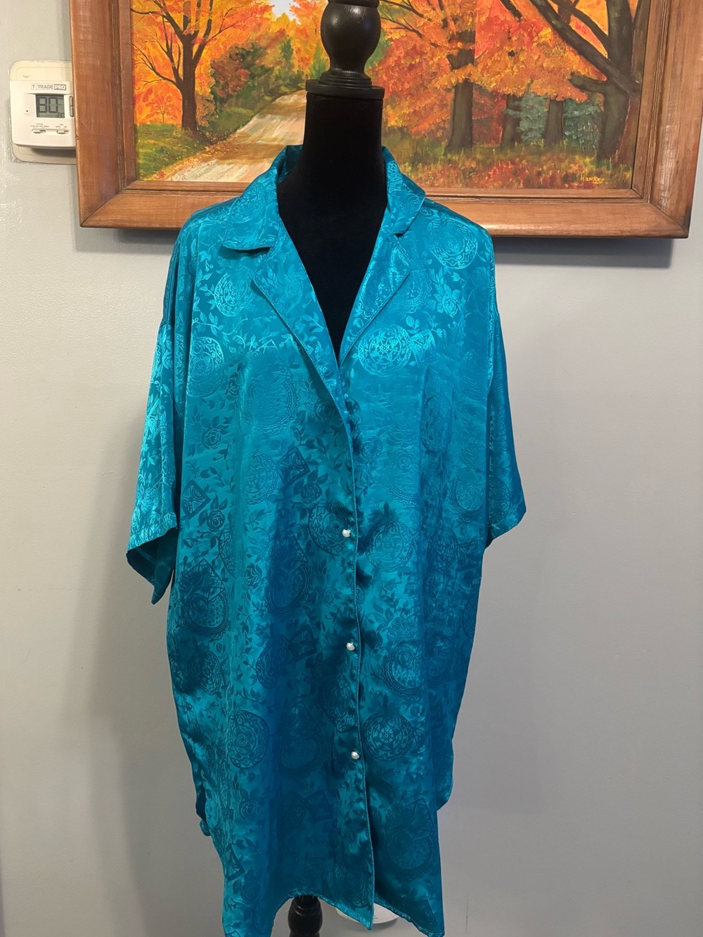 Victoria's Secret Vintage Teal Button-Down Night Shirt Sz M/L